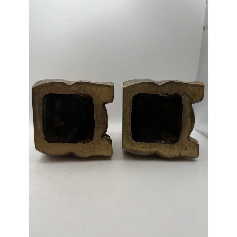 Vintage Brass Elephant Bookends Pair Mid Century Heavy Gold Tone Elephant Decor